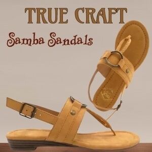 TRUE CRAFT Brown Suede Thong-Style Ankle Buckle Samba Sandal NWT/Sun Squash/10